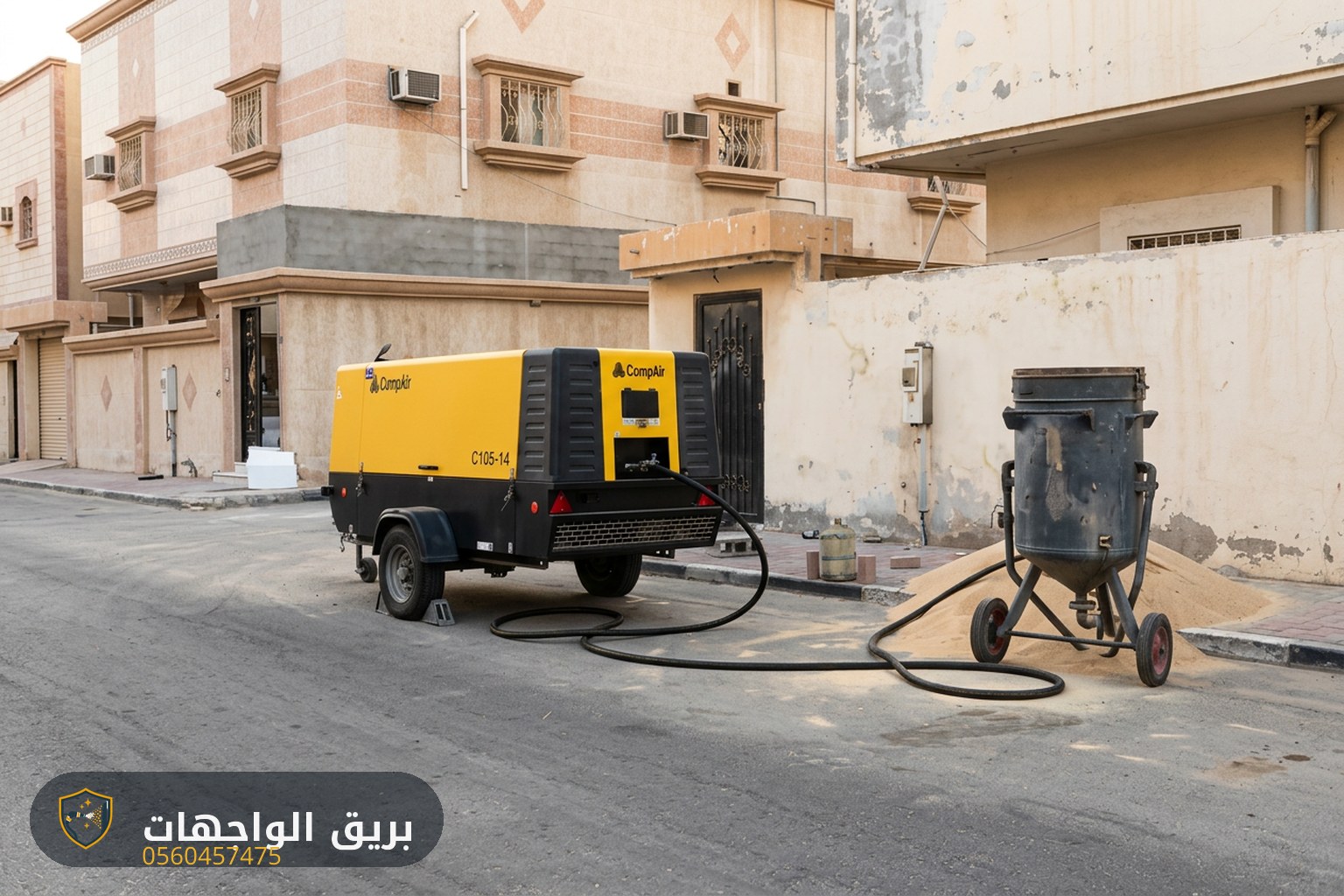 فريق بريق الواجهات ينفذ أعمال الساند بلاست على واجهة صناعية