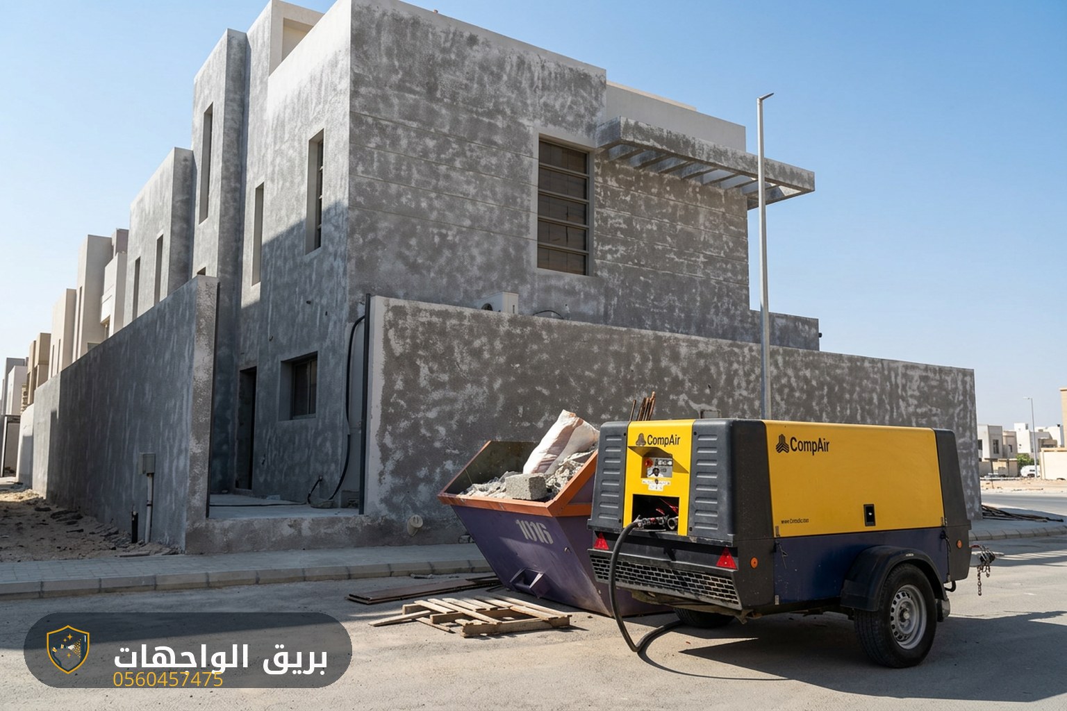 واجهة فيلا حجرية بعد تنظيف الحجر الخارجي واستعادة لمعانها